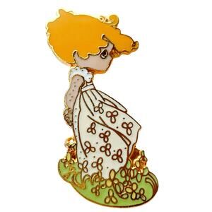 VTG Precious Moments Signed Enamel Lapel Pin 80s Storybook Girl Gold Tone Brooch